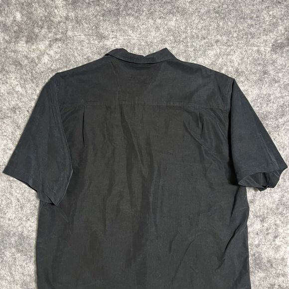 Quiksilver Floral Button Up Shirt Men's L Black Embroidered Short Sleeve Modal - Picture 16 of 17